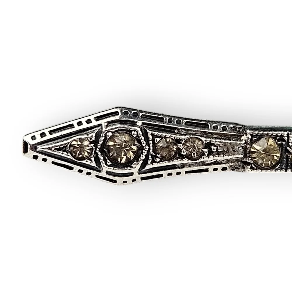 Antique Art Deco Sterling Brooch Yellow Rhinestone Goldstein Co 925 Silver Vtg